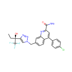 CC[C@](O)(c1cn(Cc2ccc3c(-c4ccc(Cl)cc4)cc(C(N)=O)nc3c2)nn1)C(F)(F)F ZINC000114525753