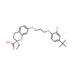 CC[C@]1(C(=O)O)CCc2ccc(OCCCOc3ccc(C(C)(C)C)cc3Cl)cc2O1 ZINC000028118861