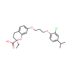 CC[C@]1(C(=O)O)CCc2ccc(OCCCOc3ccc(C(C)C)cc3Cl)cc2O1 ZINC000003989107