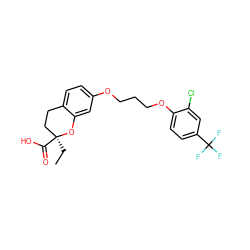 CC[C@]1(C(=O)O)CCc2ccc(OCCCOc3ccc(C(F)(F)F)cc3Cl)cc2O1 ZINC000028109335