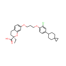 CC[C@]1(C(=O)O)CCc2ccc(OCCCOc3ccc(C4CCC5(CC4)CC5)cc3Cl)cc2O1 ZINC000028116577