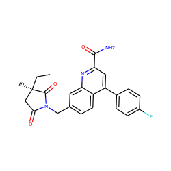 CC[C@]1(C)CC(=O)N(Cc2ccc3c(-c4ccc(F)cc4)cc(C(N)=O)nc3c2)C1=O ZINC000205667220