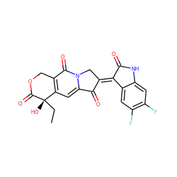 CC[C@]1(O)C(=O)OCc2c1cc1n(c2=O)C/C(=C2\C(=O)Nc3cc(F)c(F)cc32)C1=O ZINC000013740622