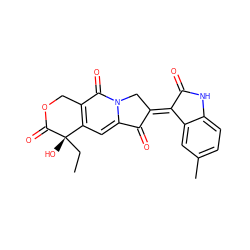 CC[C@]1(O)C(=O)OCc2c1cc1n(c2=O)C/C(=C2\C(=O)Nc3ccc(C)cc32)C1=O ZINC000028011361