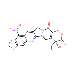 CC[C@]1(O)C(=O)OCc2c1cc1n(c2=O)Cc2cc3c([N+](=O)[O-])c4c(cc3nc2-1)OCO4 ZINC000000586526