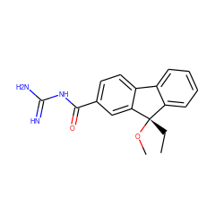 CC[C@]1(OC)c2ccccc2-c2ccc(C(=O)NC(=N)N)cc21 ZINC000038237102