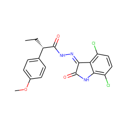 CC[C@H](C(=O)N/N=C1\C(=O)Nc2c(Cl)ccc(Cl)c21)c1ccc(OC)cc1 ZINC000072180492