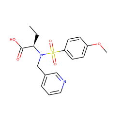 CC[C@H](C(=O)O)N(Cc1cccnc1)S(=O)(=O)c1ccc(OC)cc1 ZINC000204783780