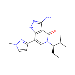 CC[C@H](C(C)C)n1cc(-c2ccn(C)n2)c2[nH]nc(N)c2c1=O ZINC000653799322