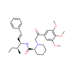 CC[C@H](C)[C@@H](/C=C/c1ccccc1)NC(=O)[C@@H]1CCCCN1CC(=O)c1cc(OC)c(OC)c(OC)c1 ZINC000052986895