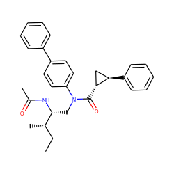 CC[C@H](C)[C@@H](CN(C(=O)[C@@H]1C[C@H]1c1ccccc1)c1ccc(-c2ccccc2)cc1)NC(C)=O ZINC000299862138