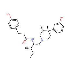 CC[C@H](C)[C@@H](CN1CC[C@@](C)(c2cccc(O)c2)[C@@H](C)C1)NC(=O)CCc1ccc(O)cc1 ZINC000013782402