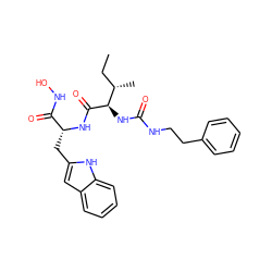 CC[C@H](C)[C@@H](NC(=O)NCCc1ccccc1)C(=O)N[C@H](Cc1cc2ccccc2[nH]1)C(=O)NO ZINC000026500068