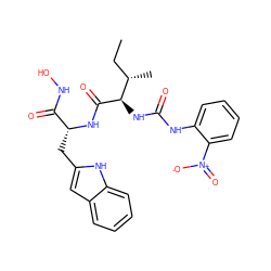 CC[C@H](C)[C@@H](NC(=O)Nc1ccccc1[N+](=O)[O-])C(=O)N[C@H](Cc1cc2ccccc2[nH]1)C(=O)NO ZINC000026500071