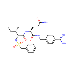 CC[C@H](C)[C@@H](NS(=O)(=O)Cc1ccccc1)C(=O)N[C@@H](CCC(N)=O)C(=O)NCc1ccc(C(=N)N)cc1 ZINC000049881739