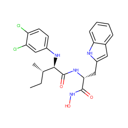 CC[C@H](C)[C@@H](Nc1ccc(Cl)c(Cl)c1)C(=O)N[C@H](Cc1cc2ccccc2[nH]1)C(=O)NO ZINC000026502099