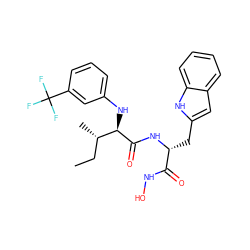 CC[C@H](C)[C@@H](Nc1cccc(C(F)(F)F)c1)C(=O)N[C@H](Cc1cc2ccccc2[nH]1)C(=O)NO ZINC000026502903