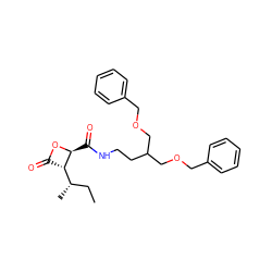 CC[C@H](C)[C@@H]1C(=O)O[C@H]1C(=O)NCCC(COCc1ccccc1)COCc1ccccc1 ZINC000169310147