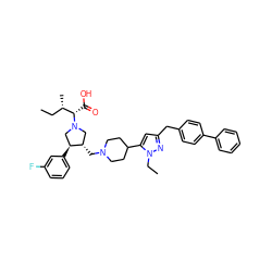 CC[C@H](C)[C@H](C(=O)O)N1C[C@H](CN2CCC(c3cc(Cc4ccc(-c5ccccc5)cc4)nn3CC)CC2)[C@@H](c2cccc(F)c2)C1 ZINC000028097335