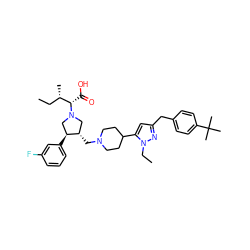 CC[C@H](C)[C@H](C(=O)O)N1C[C@H](CN2CCC(c3cc(Cc4ccc(C(C)(C)C)cc4)nn3CC)CC2)[C@@H](c2cccc(F)c2)C1 ZINC000096302072