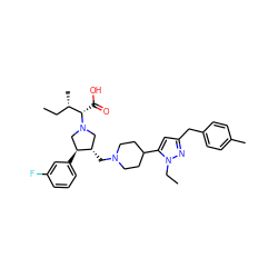 CC[C@H](C)[C@H](C(=O)O)N1C[C@H](CN2CCC(c3cc(Cc4ccc(C)cc4)nn3CC)CC2)[C@@H](c2cccc(F)c2)C1 ZINC000028016766