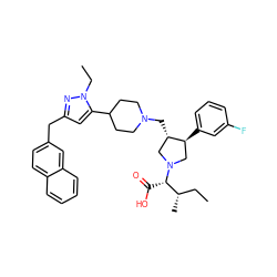 CC[C@H](C)[C@H](C(=O)O)N1C[C@H](CN2CCC(c3cc(Cc4ccc5ccccc5c4)nn3CC)CC2)[C@@H](c2cccc(F)c2)C1 ZINC000028014275