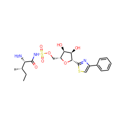 CC[C@H](C)[C@H](N)C(=O)NS(=O)(=O)OC[C@H]1O[C@@H](c2nc(-c3ccccc3)cs2)[C@H](O)[C@@H]1O ZINC000027298712