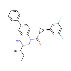 CC[C@H](C)[C@H](N)CN(C(=O)[C@@H]1C[C@H]1c1cc(F)cc(F)c1)c1ccc(-c2ccccc2)cc1 ZINC000299856760