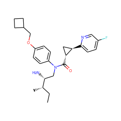 CC[C@H](C)[C@H](N)CN(C(=O)[C@@H]1C[C@H]1c1ccc(F)cn1)c1ccc(OCC2CCC2)cc1 ZINC000072316694