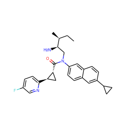 CC[C@H](C)[C@H](N)CN(C(=O)[C@@H]1C[C@H]1c1ccc(F)cn1)c1ccc2cc(C3CC3)ccc2c1 ZINC000199154732