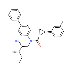 CC[C@H](C)[C@H](N)CN(C(=O)[C@@H]1C[C@H]1c1cccc(C)c1)c1ccc(-c2ccccc2)cc1 ZINC000299858304