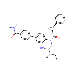 CC[C@H](C)[C@H](N)CN(C(=O)[C@@H]1C[C@H]1c1ccccc1)c1ccc(-c2ccc(C(=O)N(C)C)cc2)cc1 ZINC000299868934