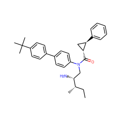 CC[C@H](C)[C@H](N)CN(C(=O)[C@@H]1C[C@H]1c1ccccc1)c1ccc(-c2ccc(C(C)(C)C)cc2)cc1 ZINC000299866161