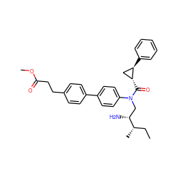 CC[C@H](C)[C@H](N)CN(C(=O)[C@@H]1C[C@H]1c1ccccc1)c1ccc(-c2ccc(CCC(=O)OC)cc2)cc1 ZINC000299870561