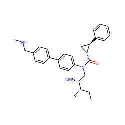 CC[C@H](C)[C@H](N)CN(C(=O)[C@@H]1C[C@H]1c1ccccc1)c1ccc(-c2ccc(CNC)cc2)cc1 ZINC000299856009