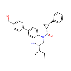 CC[C@H](C)[C@H](N)CN(C(=O)[C@@H]1C[C@H]1c1ccccc1)c1ccc(-c2ccc(CO)cc2)cc1 ZINC000299858271