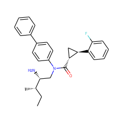 CC[C@H](C)[C@H](N)CN(C(=O)[C@@H]1C[C@H]1c1ccccc1F)c1ccc(-c2ccccc2)cc1 ZINC000299868676