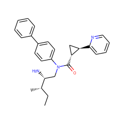 CC[C@H](C)[C@H](N)CN(C(=O)[C@@H]1C[C@H]1c1ccccn1)c1ccc(-c2ccccc2)cc1 ZINC000299867615