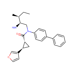 CC[C@H](C)[C@H](N)CN(C(=O)[C@@H]1C[C@H]1c1ccoc1)c1ccc(-c2ccccc2)cc1 ZINC000299860044