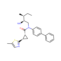 CC[C@H](C)[C@H](N)CN(C(=O)[C@@H]1C[C@H]1c1ncc(C)s1)c1ccc(-c2ccccc2)cc1 ZINC000299858946