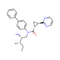 CC[C@H](C)[C@H](N)CN(C(=O)[C@@H]1C[C@H]1c1ncccn1)c1ccc(-c2ccccc2)cc1 ZINC000299862588