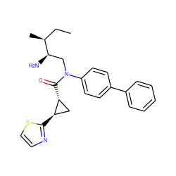 CC[C@H](C)[C@H](N)CN(C(=O)[C@@H]1C[C@H]1c1nccs1)c1ccc(-c2ccccc2)cc1 ZINC000299859209