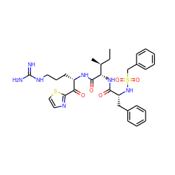 CC[C@H](C)[C@H](NC(=O)[C@@H](Cc1ccccc1)NS(=O)(=O)Cc1ccccc1)C(=O)N[C@@H](CCCNC(=N)N)C(=O)c1nccs1 ZINC000026397479