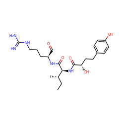 CC[C@H](C)[C@H](NC(=O)[C@@H](O)CCc1ccc(O)cc1)C(=O)N[C@H](C=O)CCCNC(=N)N ZINC000299830459