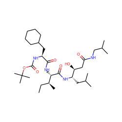 CC[C@H](C)[C@H](NC(=O)[C@H](CC1CCCCC1)NC(=O)OC(C)(C)C)C(=O)N[C@@H](CC(C)C)[C@@H](O)CC(=O)NCC(C)C ZINC000027547455