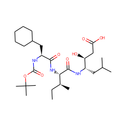 CC[C@H](C)[C@H](NC(=O)[C@H](CC1CCCCC1)NC(=O)OC(C)(C)C)C(=O)N[C@@H](CC(C)C)[C@@H](O)CC(=O)O ZINC000027546708