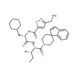 CC[C@H](C)[C@H](NC(=O)[C@H](CC1CCCCC1)NC(=O)c1cc(CN)no1)C(=O)N1CCC2(C=Cc3ccccc32)CC1 ZINC001772644138