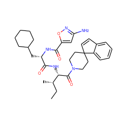 CC[C@H](C)[C@H](NC(=O)[C@H](CC1CCCCC1)NC(=O)c1cc(N)no1)C(=O)N1CCC2(C=Cc3ccccc32)CC1 ZINC000201525514