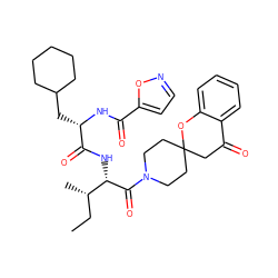 CC[C@H](C)[C@H](NC(=O)[C@H](CC1CCCCC1)NC(=O)c1ccno1)C(=O)N1CCC2(CC1)CC(=O)c1ccccc1O2 ZINC000201527679