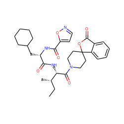 CC[C@H](C)[C@H](NC(=O)[C@H](CC1CCCCC1)NC(=O)c1ccno1)C(=O)N1CCC2(CC1)OC(=O)c1ccccc12 ZINC000201527626